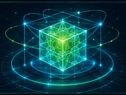 A glowing crystalline lattice cube