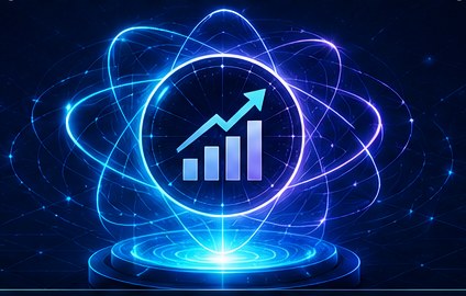 SanQya: a rising bar chart inside a sphere orbited by data paths